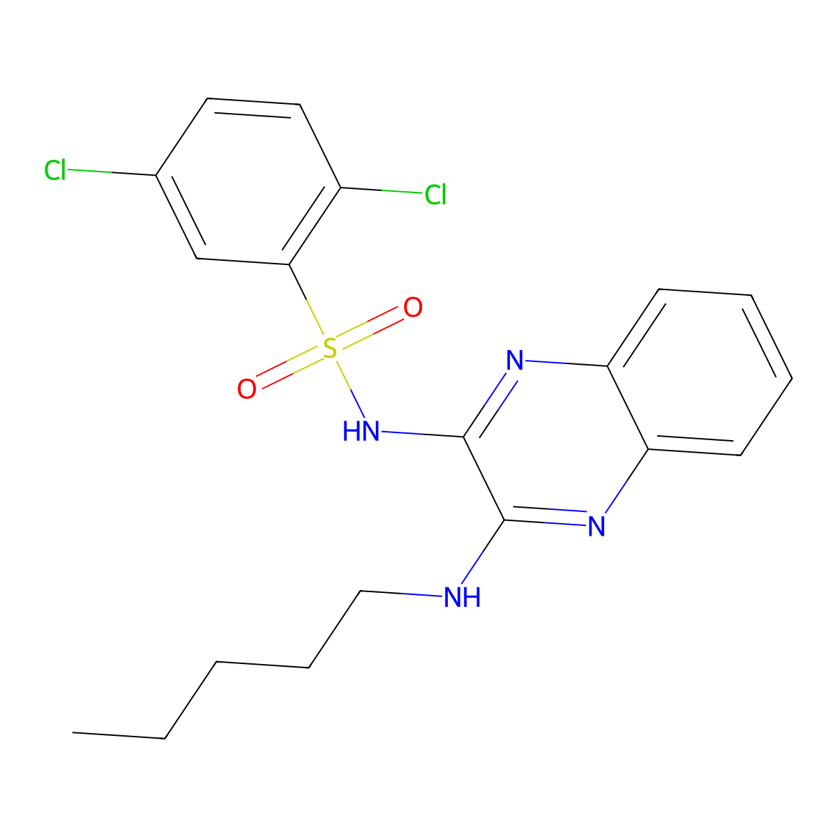 2,5-dichloro-N-[3-(pentylamino)quinoxalin-2-yl]benzenesulfonamide molecular structure, CAS 499230-44-3