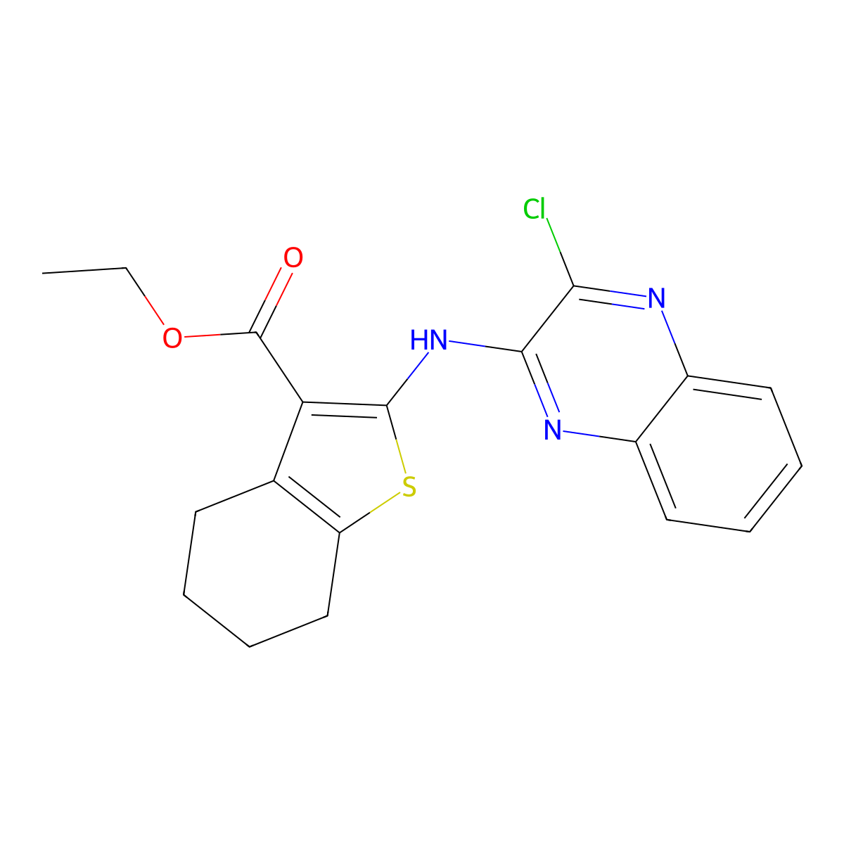 Ethyl 2-[(3-chloroquinoxalin-2-yl)amino]-4,5,6,7-tetrahydro-1-benzothiophene-3-carboxylate molecular structure, CAS 499231-56-0