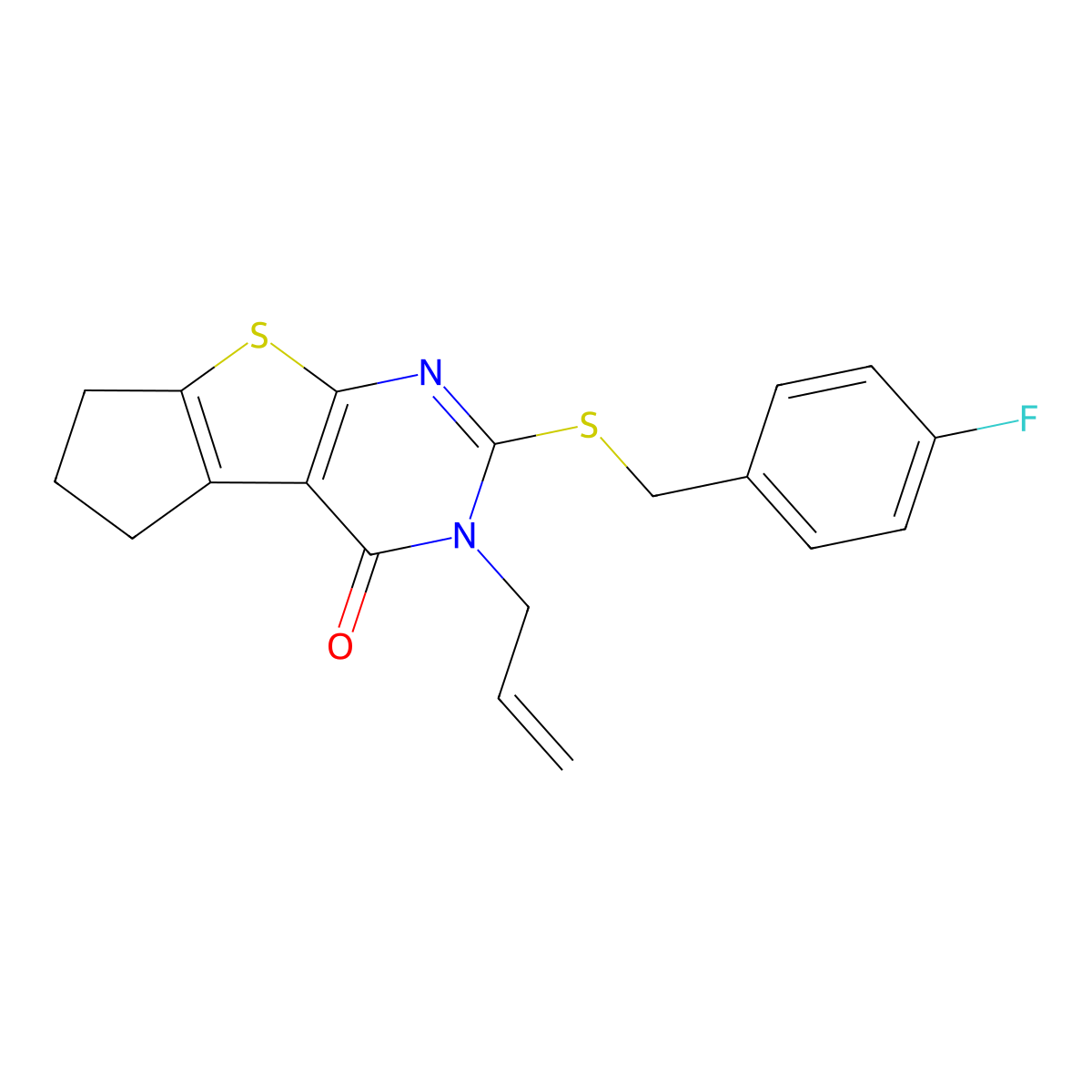 10-{[(4-Fluorophenyl)methyl]sulfanyl}-11-(prop-2-en-1-yl)-7-thia-9,11-diazatricyclo[6.4.0.0^{2,6}]dodeca-1(8),2(6),9-trien-12-one molecular structure, CAS 499232-07-4