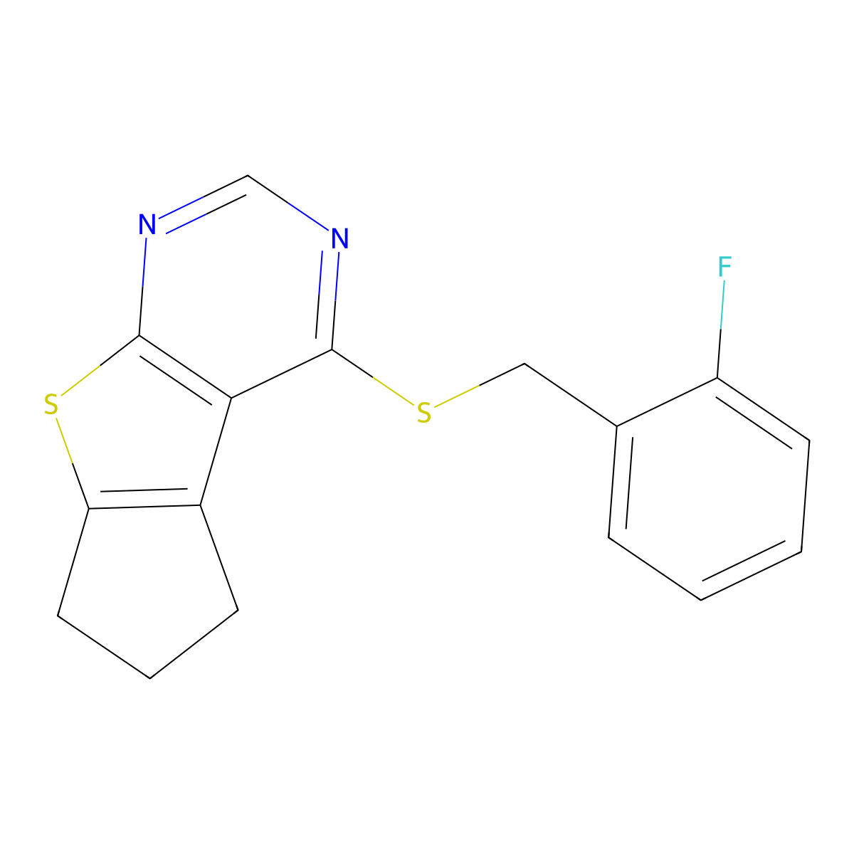 12-{[(2-Fluorophenyl)methyl]sulfanyl}-7-thia-9,11-diazatricyclo[6.4.0.0^{2,6}]dodeca-1(12),2(6),8,10-tetraene molecular structure, CAS 499232-31-4