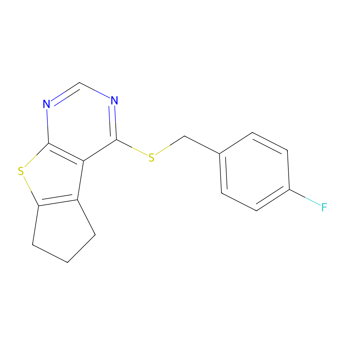 12-{[(4-Fluorophenyl)methyl]sulfanyl}-7-thia-9,11-diazatricyclo[6.4.0.0^{2,6}]dodeca-1(12),2(6),8,10-tetraene molecular structure, CAS 499232-33-6