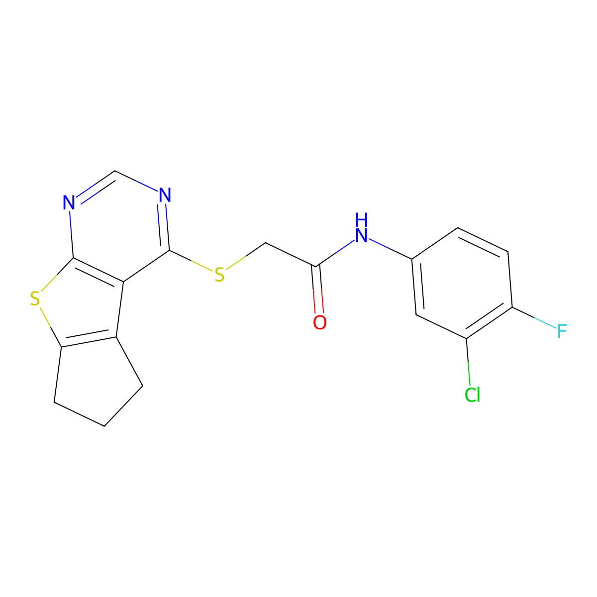 N-(3-chloro-4-fluorophenyl)-2-{7-thia-9,11-diazatricyclo[6.4.0.0^{2,6}]dodeca-1(8),2(6),9,11-tetraen-12-ylsulfanyl}acetamide molecular structure, CAS 499232-35-8
