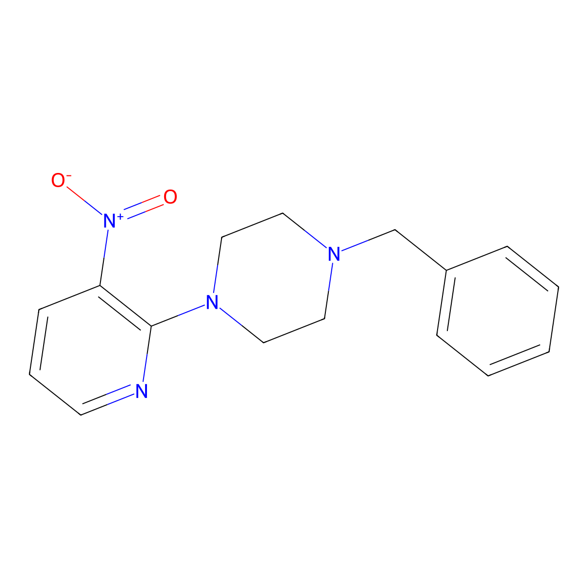 1-Benzyl-4-(3-nitropyridin-2-yl)piperazine molecular structure, CAS 499771-07-2