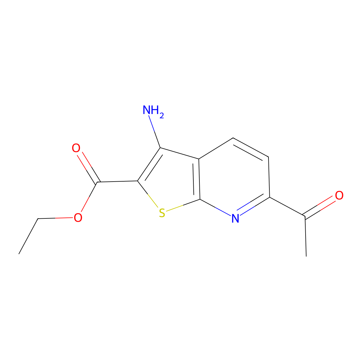 Ethyl 6-acetyl-3-aminothieno[2,3-b]pyridine-2-carboxylate molecular structure, CAS 499771-18-5
