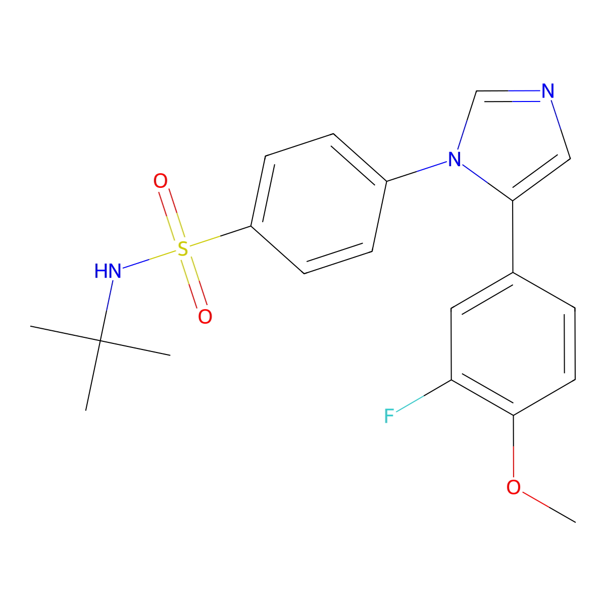 N-(1,1-Dimethylethyl)-4-[5-(3-fluoro-4-methoxyphenyl)-1H-imidazol-1-yl]benzenesulfonamide molecular structure, CAS 499777-84-3