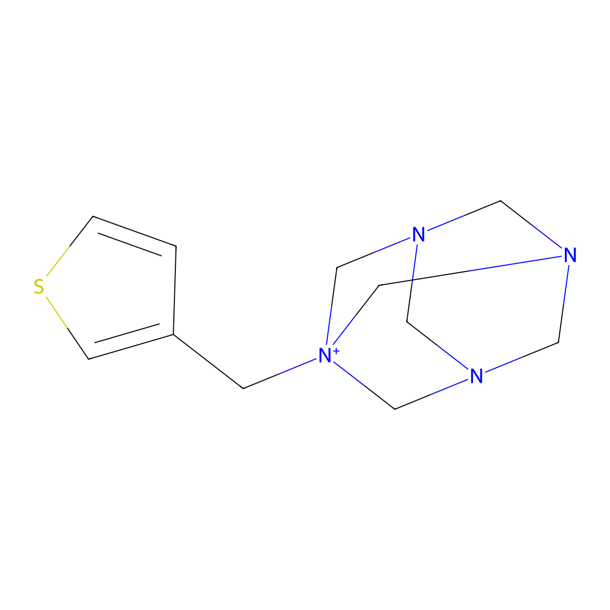 1-(3-Thienylmethyl)-3,5,7-triaza-1-azoniatricyclo[3.3.1.1~3,7~]decane molecular structure, CAS 499783-64-1