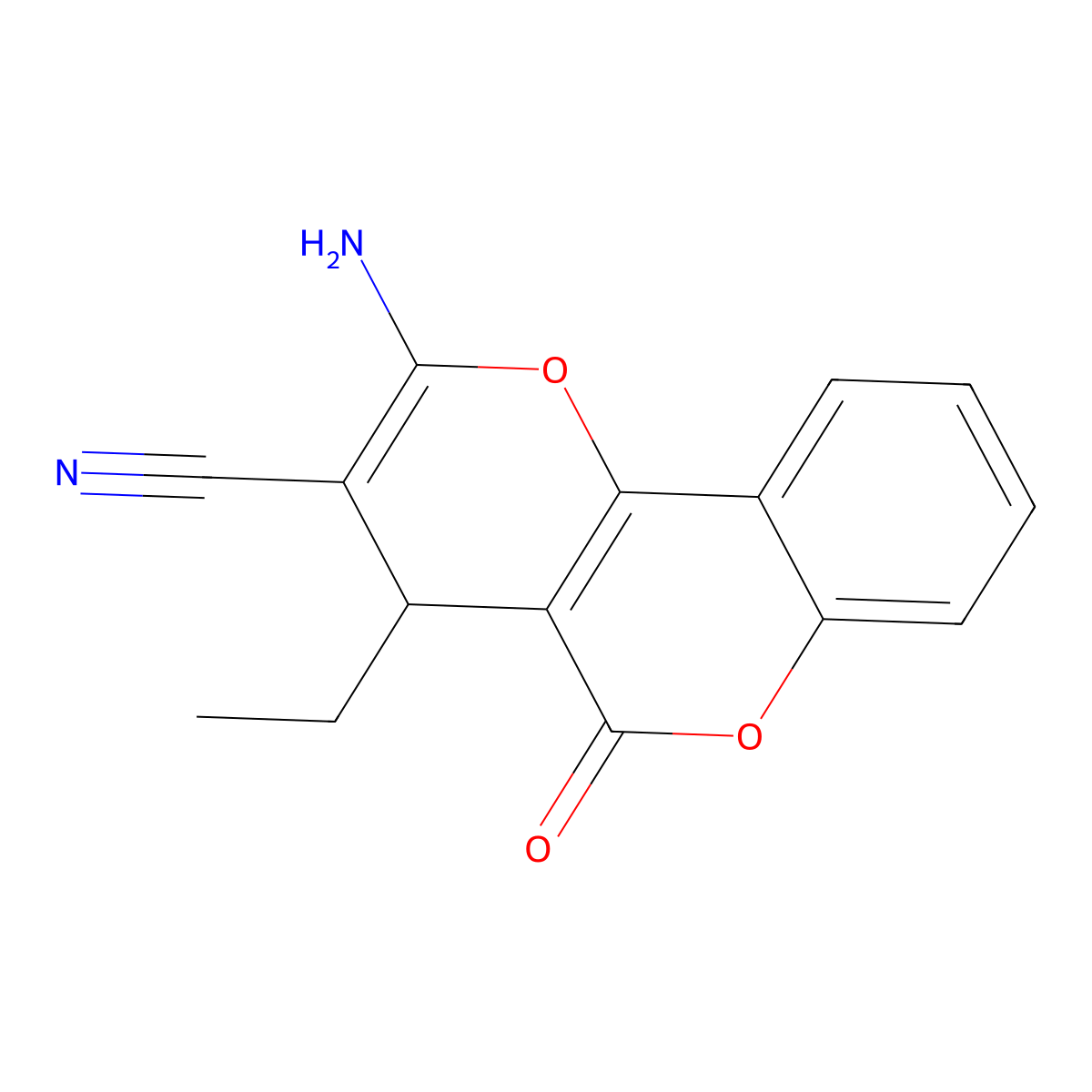 2-amino-4-ethyl-5-oxo-4H,5H-pyrano[3,2-c]chromene-3-carbonitrile molecular structure, CAS 499785-45-4