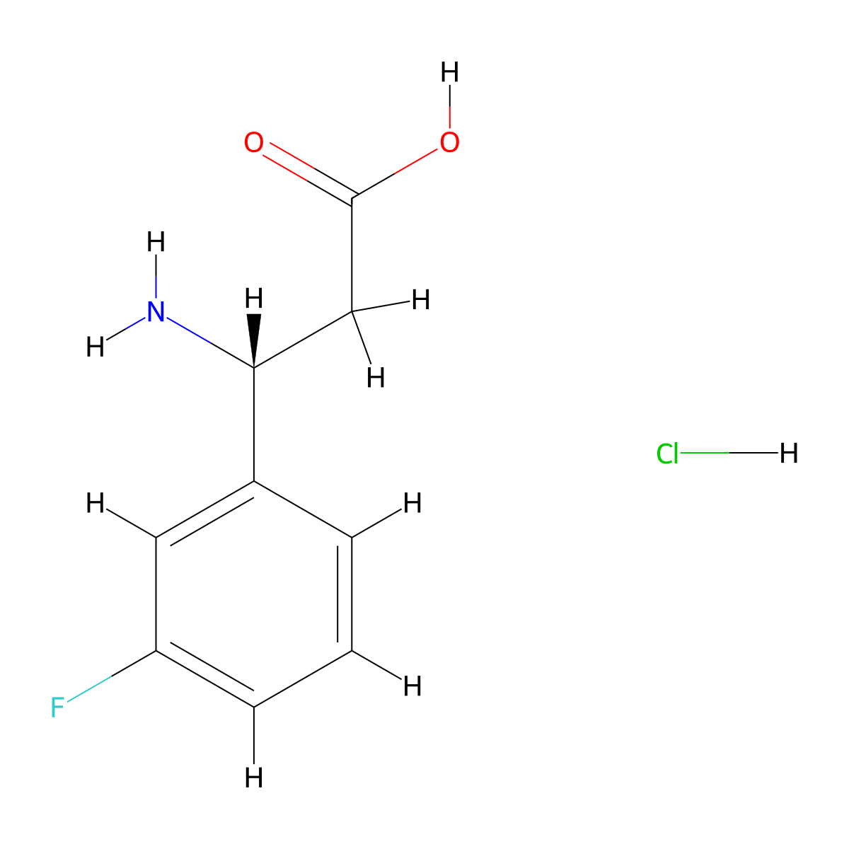 (R)-3-amino-3-(3-fluorophenyl)propanoic acid hydrochloride molecular structure, CAS 499794-73-9