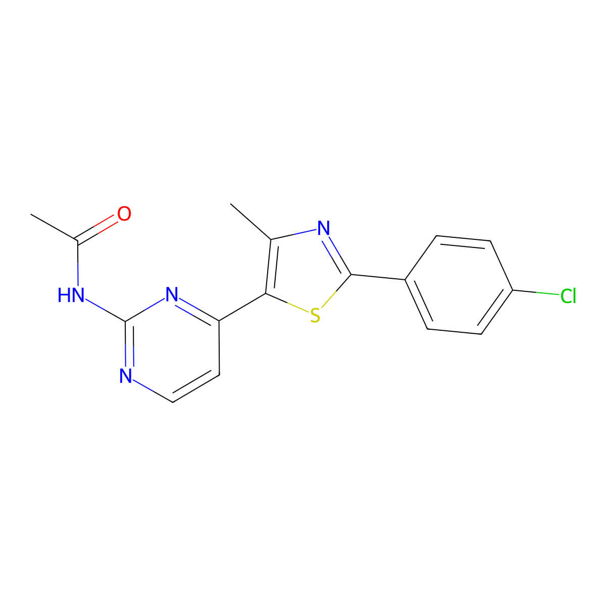 N-{4-[2-(4-chlorophenyl)-4-methyl-1,3-thiazol-5-yl]pyrimidin-2-yl}acetamide molecular structure, CAS 499795-81-2