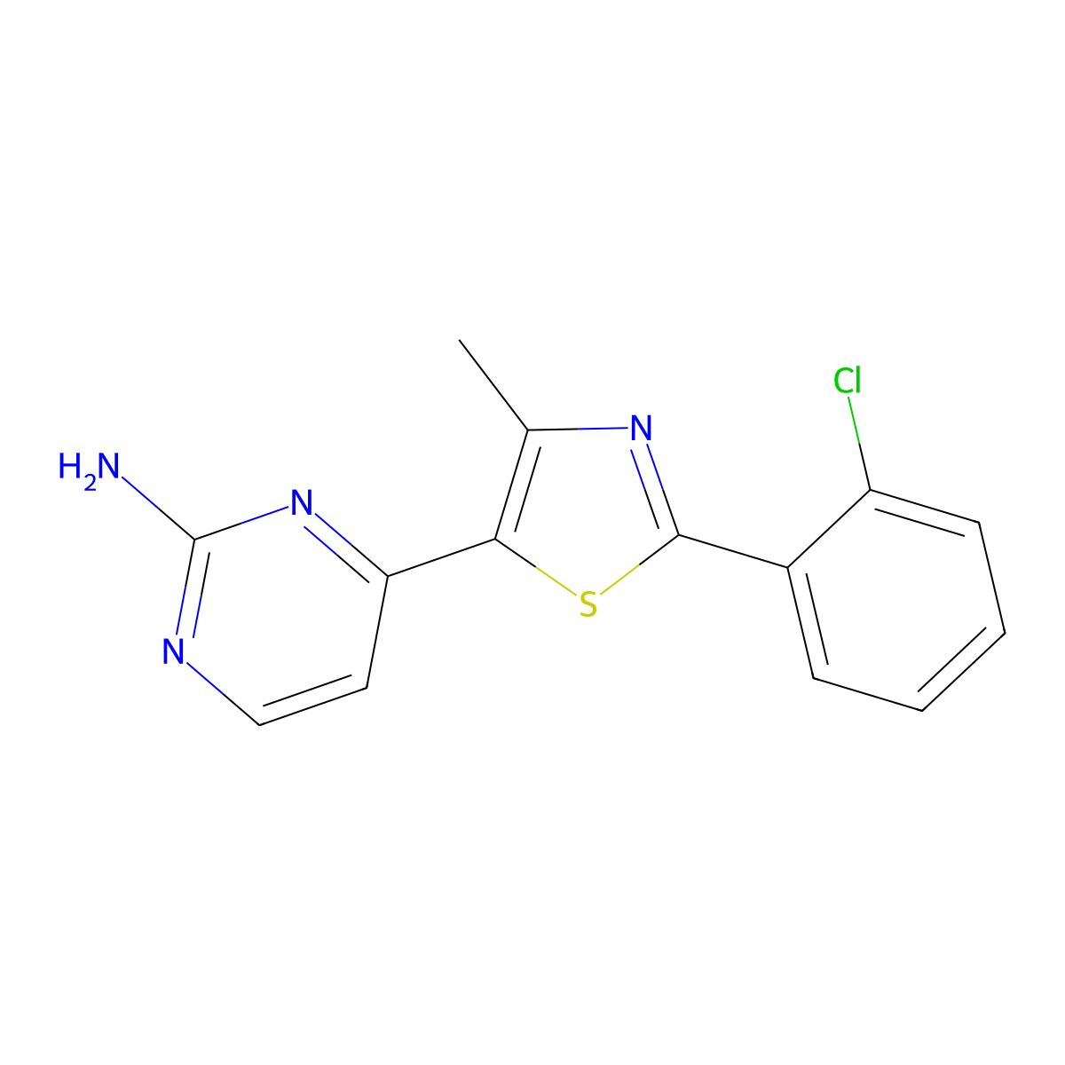 4-[2-(2-Chlorophenyl)-4-methyl-1,3-thiazol-5-yl]pyrimidin-2-amine molecular structure, CAS 499795-83-4