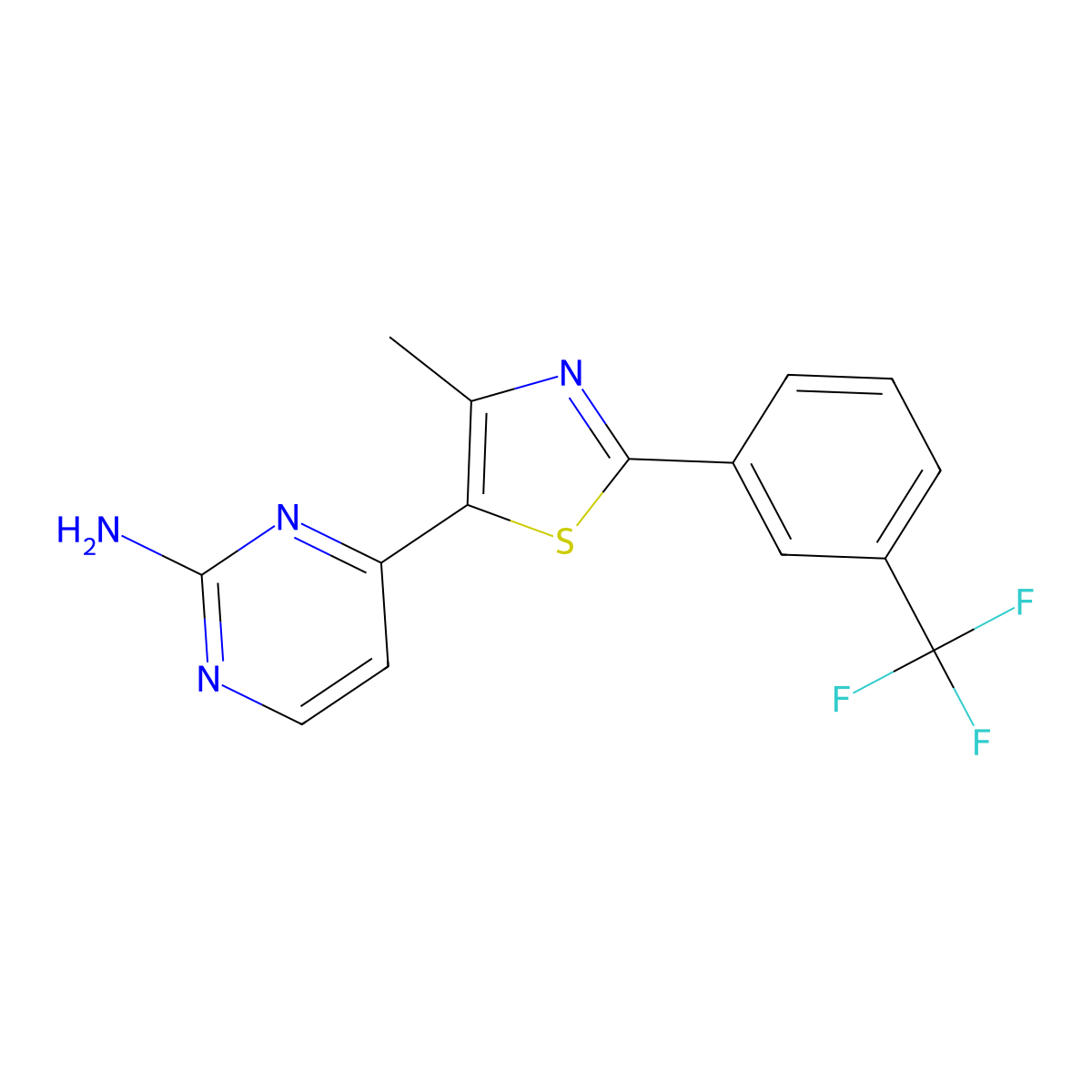 4-{4-Methyl-2-[3-(trifluoromethyl)phenyl]-1,3-thiazol-5-yl}pyrimidin-2-amine molecular structure, CAS 499795-87-8
