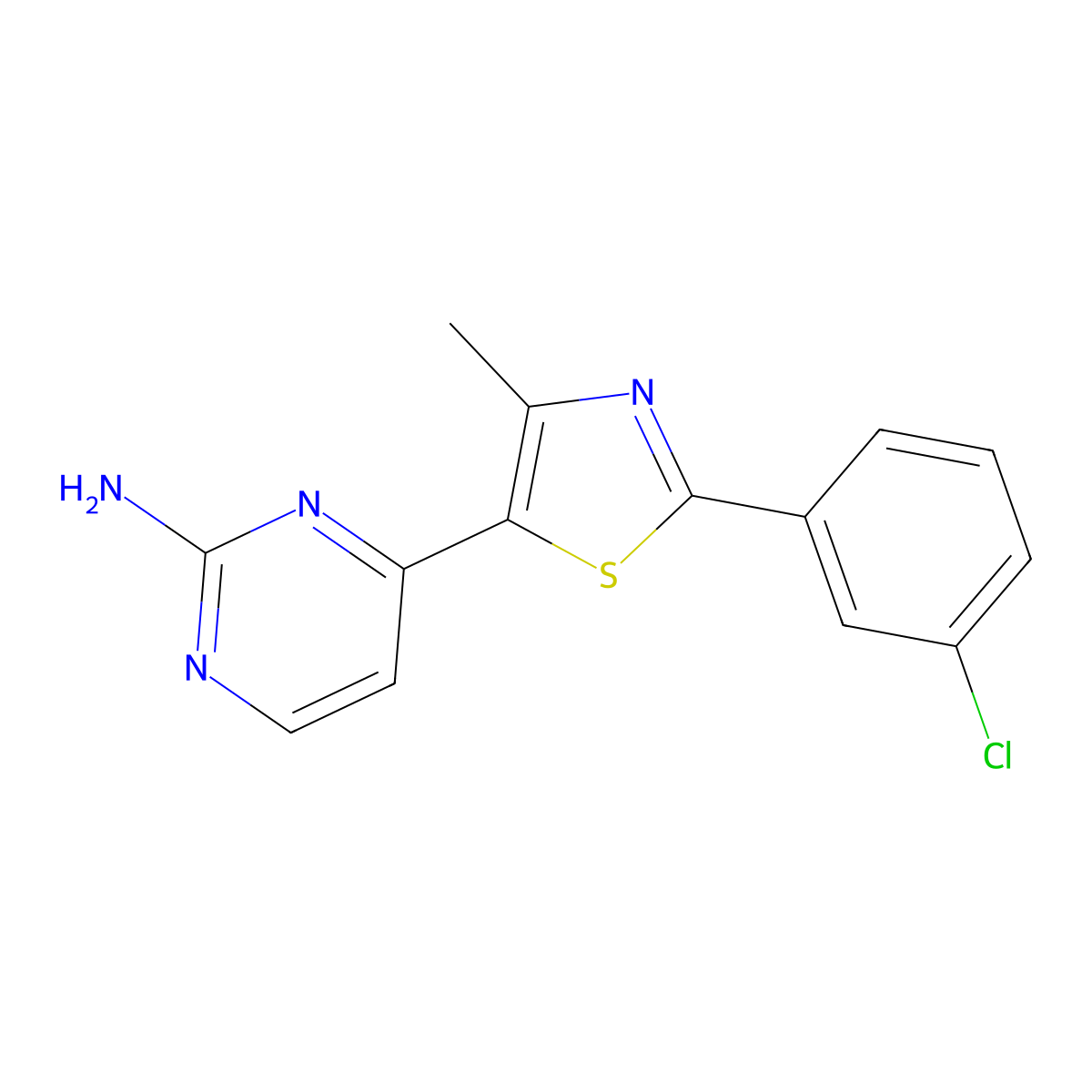 4-[2-(3-Chlorophenyl)-4-methyl-1,3-thiazol-5-yl]pyrimidin-2-amine molecular structure, CAS 499795-89-0