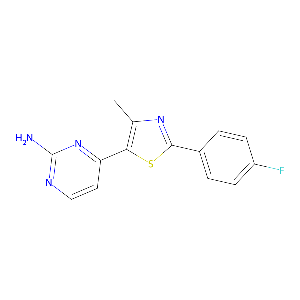 4-[2-(4-Fluorophenyl)-4-methyl-1,3-thiazol-5-yl]-2-pyrimidinamine molecular structure, CAS 499795-93-6