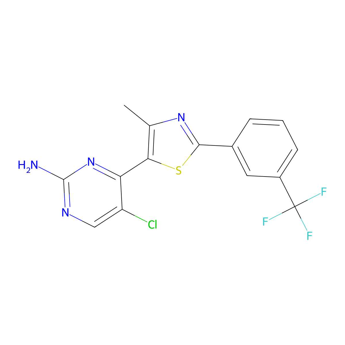 5-Chloro-4-{4-methyl-2-[3-(trifluoromethyl)phenyl]-1,3-thiazol-5-yl}pyrimidin-2-amine molecular structure, CAS 499795-98-1