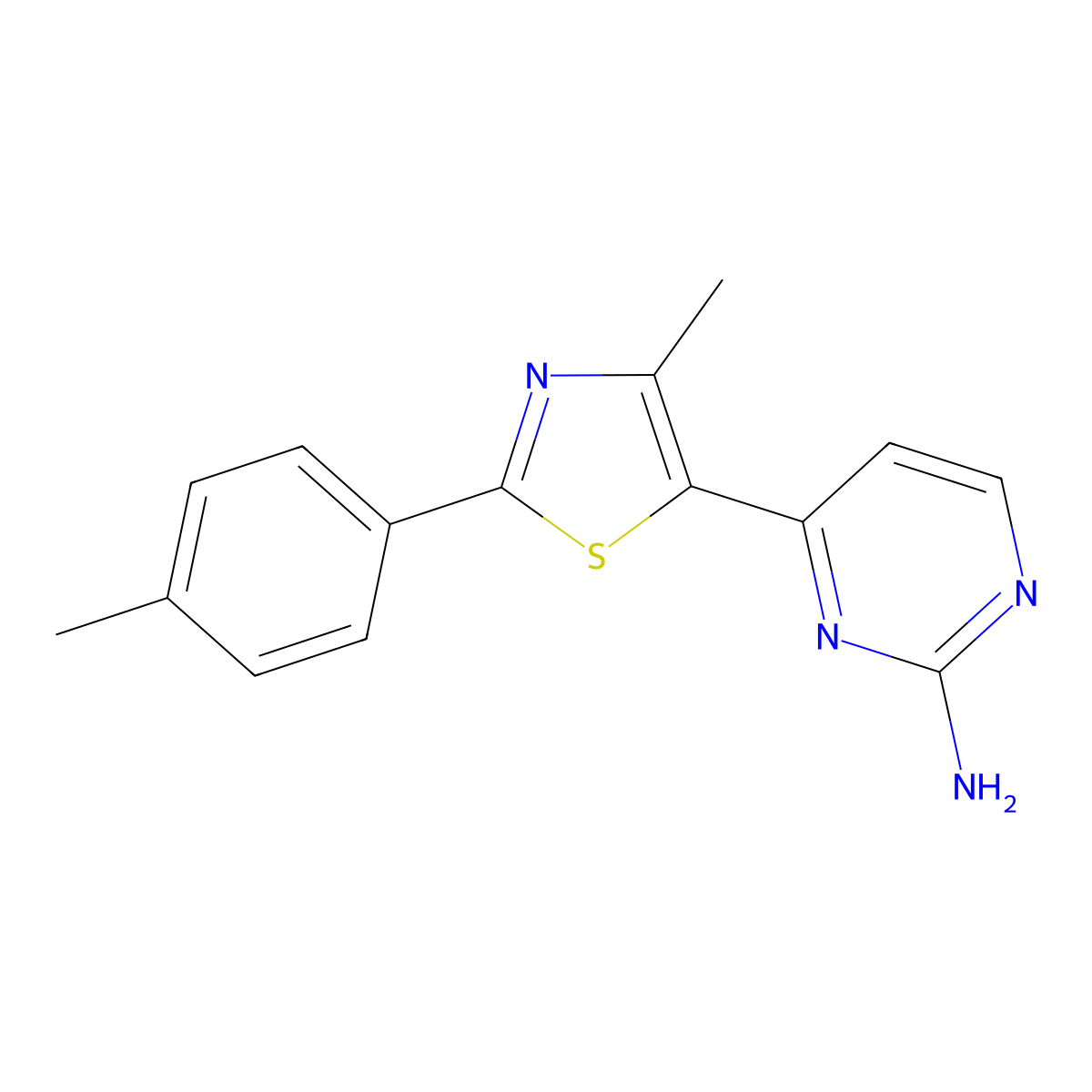 4-[4-Methyl-2-(4-methylphenyl)-1,3-thiazol-5-yl]pyrimidin-2-amine molecular structure, CAS 499795-99-2