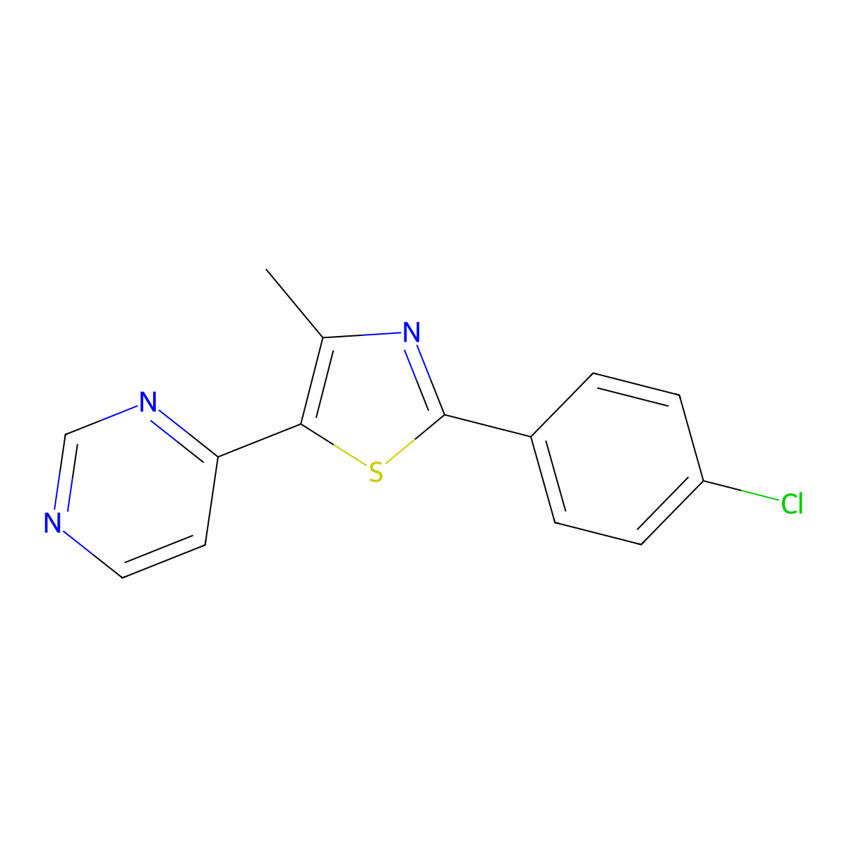 4-[2-(4-Chlorophenyl)-4-methyl-1,3-thiazol-5-yl]pyrimidine molecular structure, CAS 499796-02-0