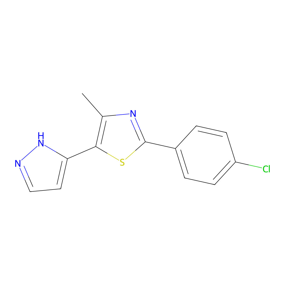 2-(4-chlorophenyl)-4-methyl-5-(1H-pyrazol-3-yl)-1,3-thiazole molecular structure, CAS 499796-03-1