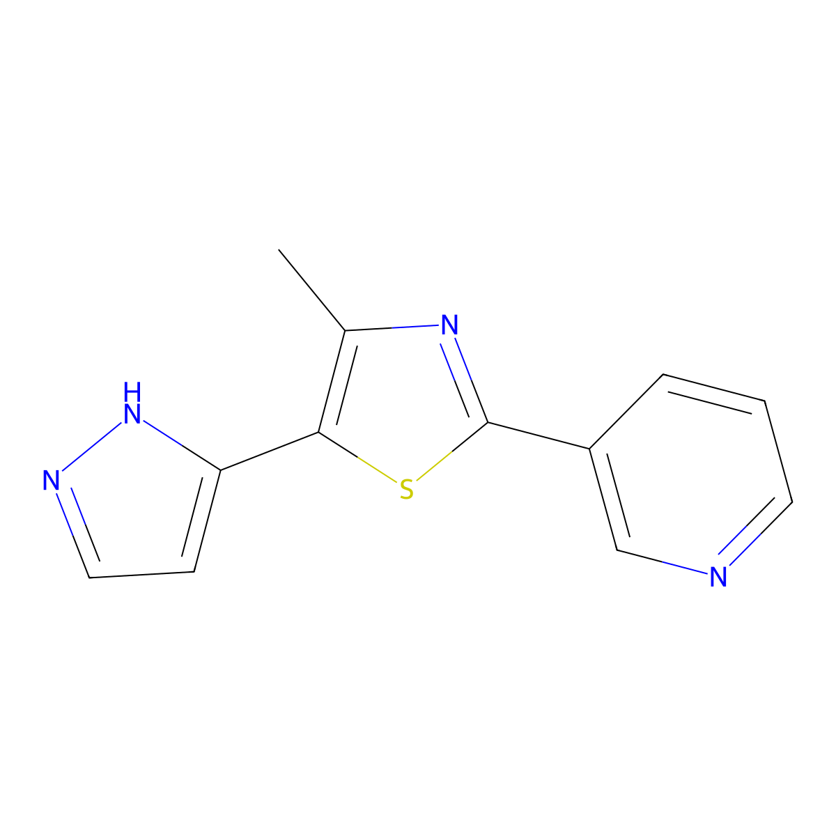 3-[4-methyl-5-(1H-pyrazol-3-yl)-1,3-thiazol-2-yl]pyridine molecular structure, CAS 499796-05-3