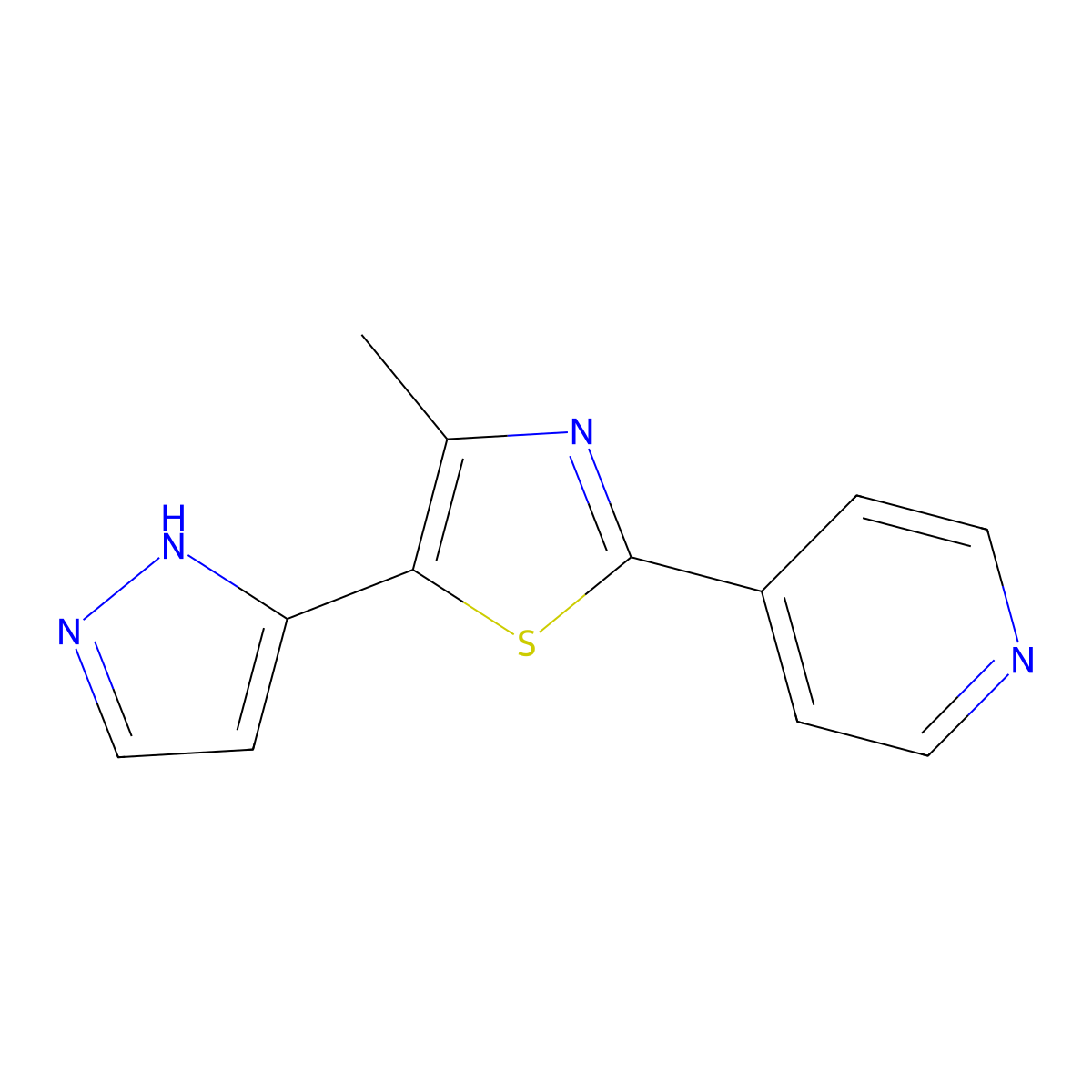 4-[4-methyl-5-(1H-pyrazol-3-yl)-1,3-thiazol-2-yl]pyridine molecular structure, CAS 499796-06-4