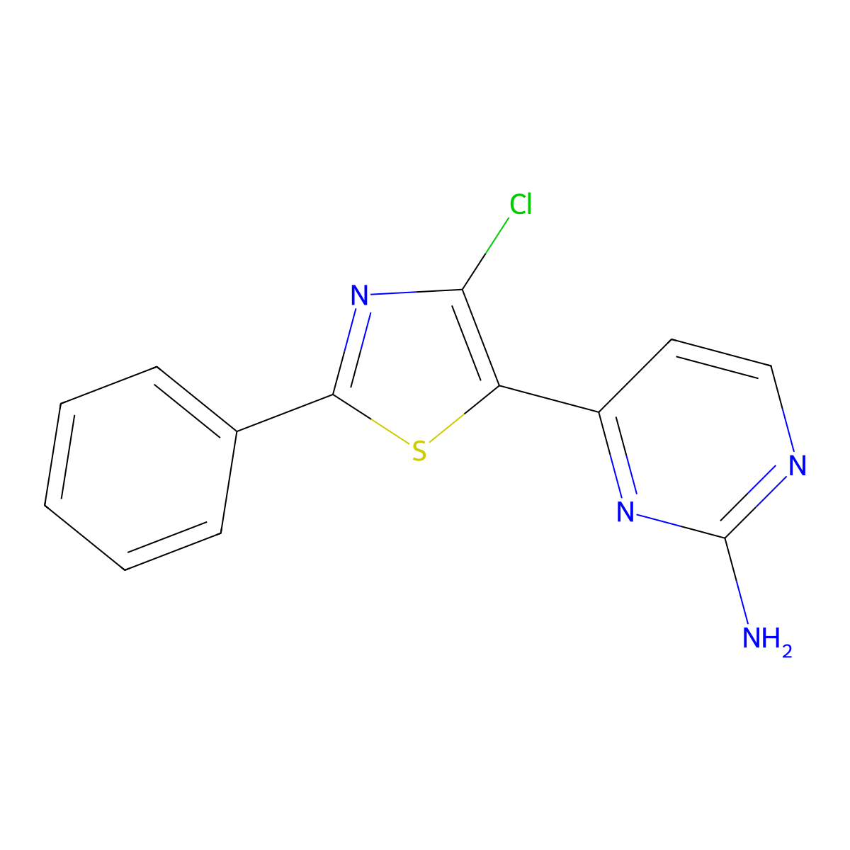 4-(4-Chloro-2-phenyl-1,3-thiazol-5-yl)pyrimidin-2-amine molecular structure, CAS 499796-13-3