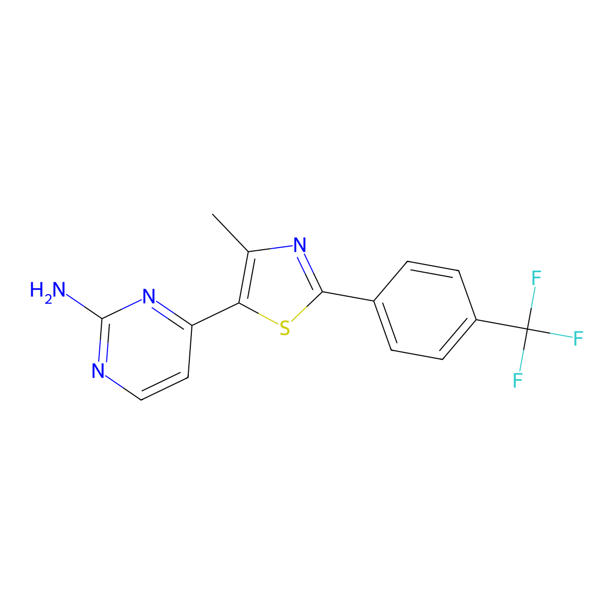 4-{4-Methyl-2-[4-(trifluoromethyl)phenyl]-1,3-thiazol-5-yl}-2-pyrimidinamine molecular structure, CAS 499796-52-0