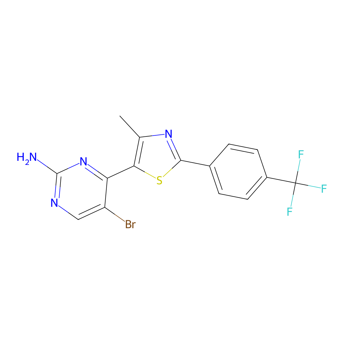 5-Bromo-4-{4-methyl-2-[4-(trifluoromethyl)phenyl]-1,3-thiazol-5-yl}pyrimidin-2-amine molecular structure, CAS 499796-53-1