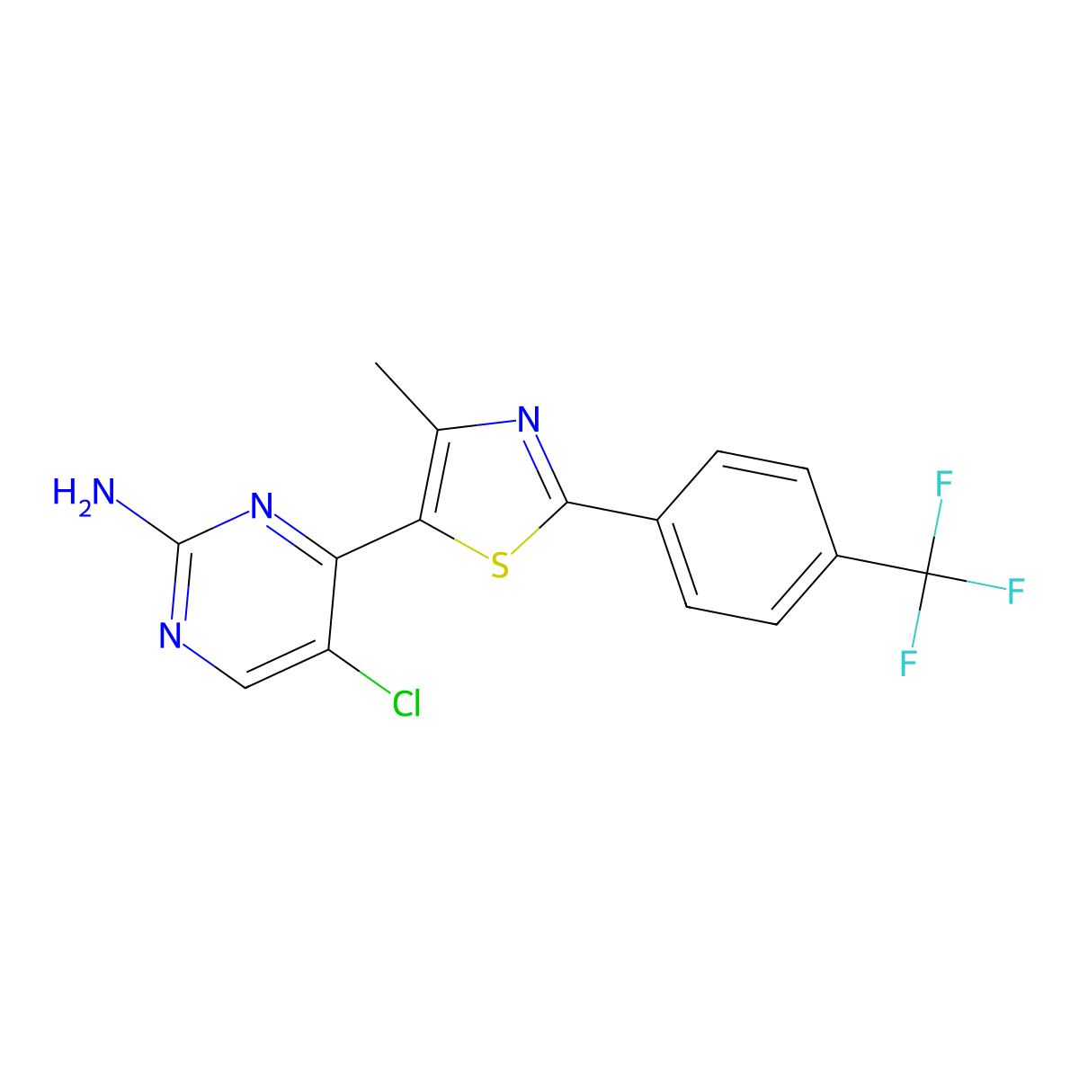 5-Chloro-4-{4-methyl-2-[4-(trifluoromethyl)phenyl]-1,3-thiazol-5-yl}pyrimidin-2-amine molecular structure, CAS 499796-54-2