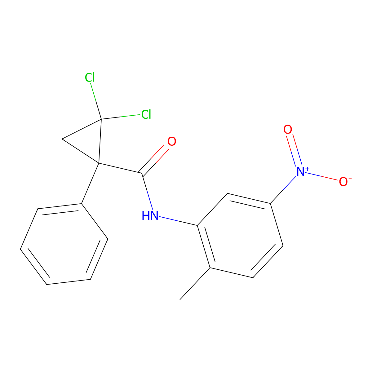 2,2-dichloro-N-(2-methyl-5-nitrophenyl)-1-phenylcyclopropane-1-carboxamide molecular structure, CAS 499973-41-0