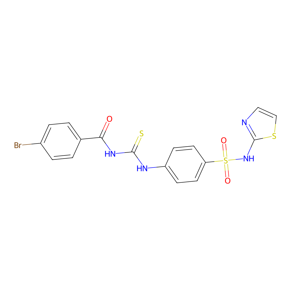 4-bromo-N-[[4-(1,3-thiazol-2-ylsulfamoyl)phenyl]carbamothioyl]benzamide molecular structure, CAS 499975-49-4