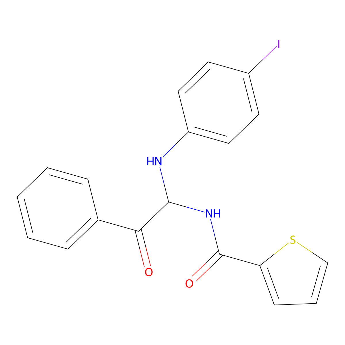 N-{1-[(4-iodophenyl)amino]-2-oxo-2-phenylethyl}thiophene-2-carboxamide molecular structure, CAS 499976-20-4