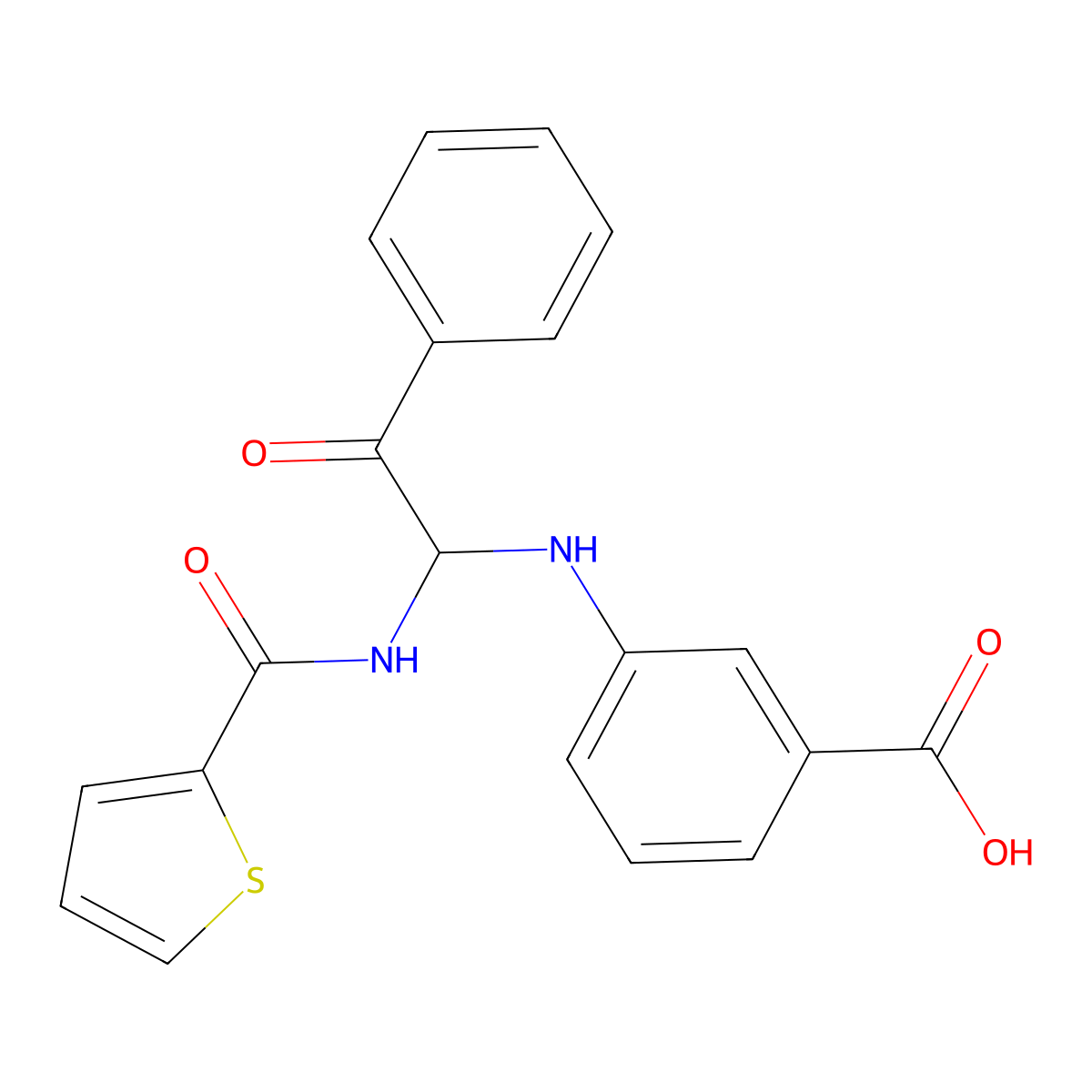 3-({2-Oxo-2-phenyl-1-[(2-thienylcarbonyl)amino]ethyl}amino)benzoic acid molecular structure, CAS 499976-21-5