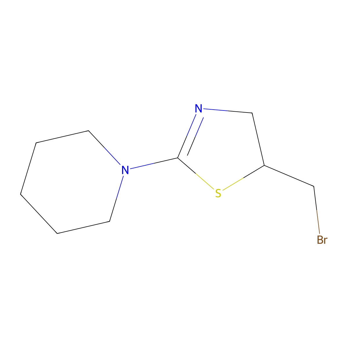 1-[5-(Bromomethyl)-4,5-dihydro-1,3-thiazol-2-yl]piperidine molecular structure, CAS 499979-61-2