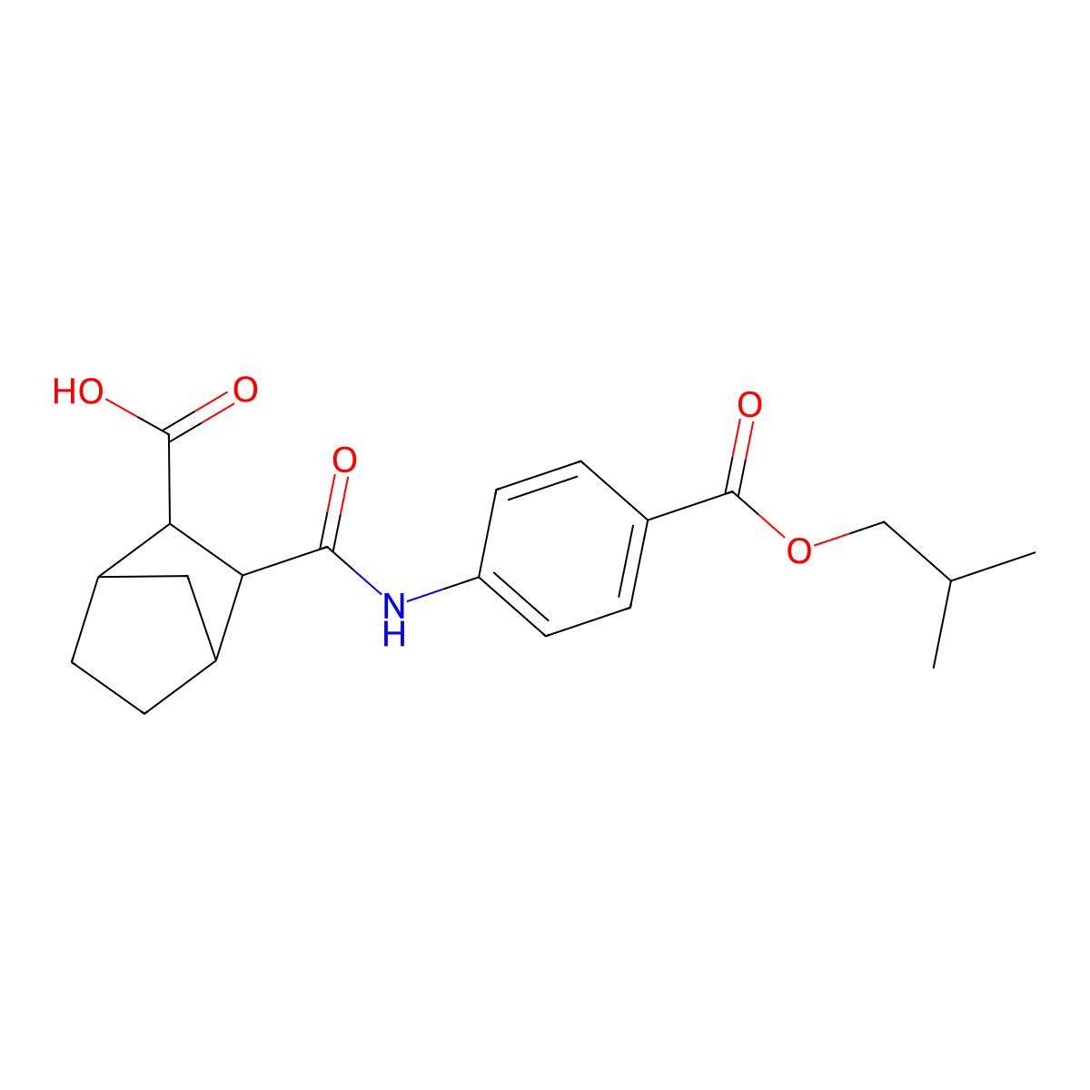 3-({4-[(2-Methylpropoxy)carbonyl]phenyl}carbamoyl)bicyclo[2.2.1]heptane-2-carboxylic acid molecular structure, CAS 499995-33-4