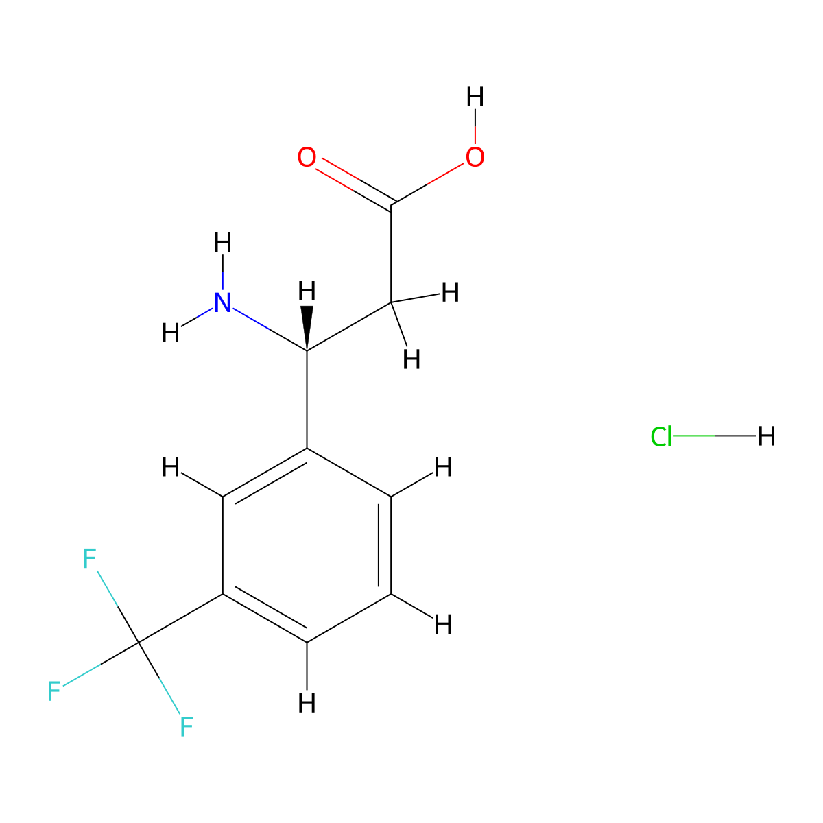 (3R)-3-amino-3-[3-(trifluoromethyl)phenyl]propanoic acid hydrochloride molecular structure, CAS 499995-65-2