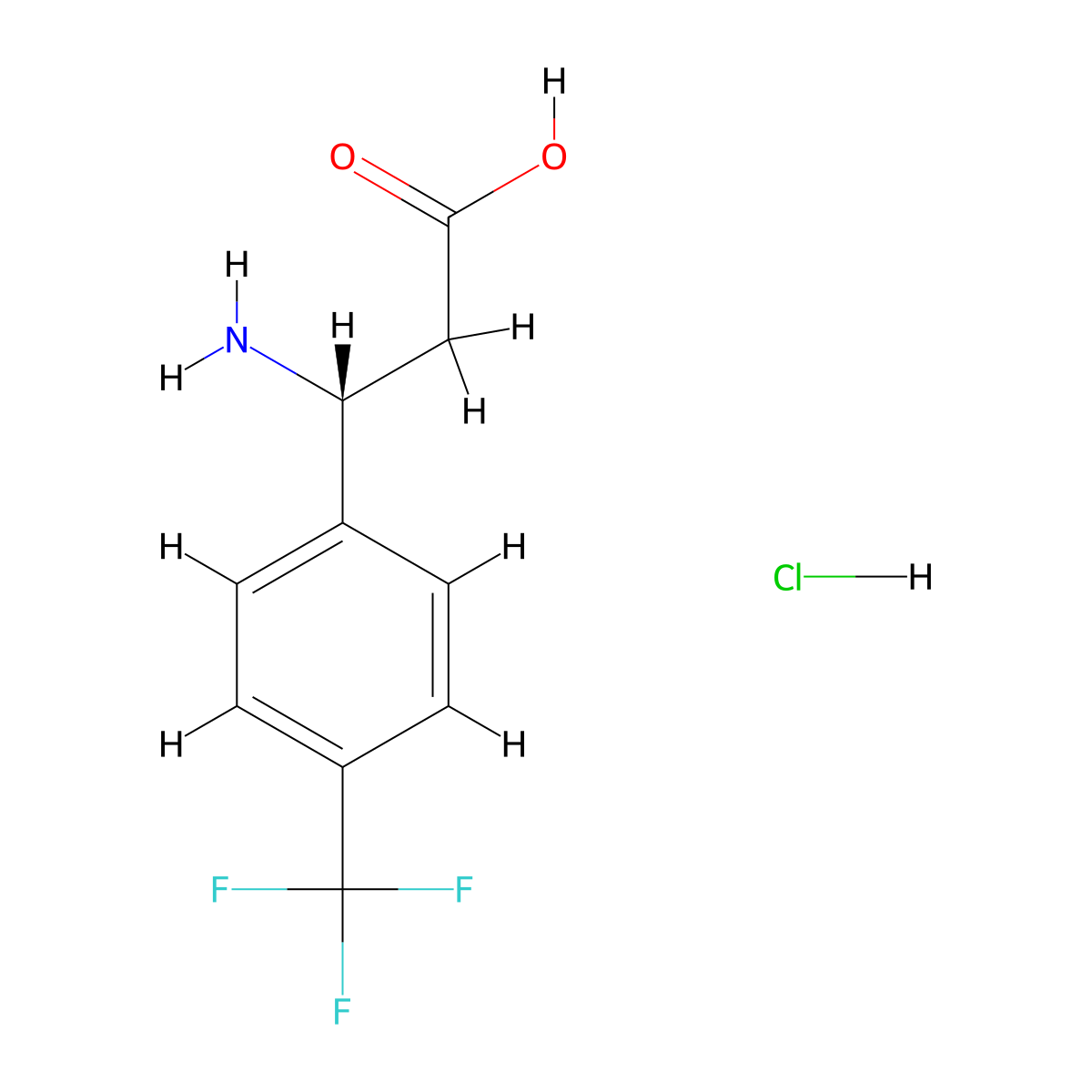 (3R)-3-amino-3-(4-(trifluoromethyl)phenyl)propanoic acid hydrochloride molecular structure, CAS 499995-66-3