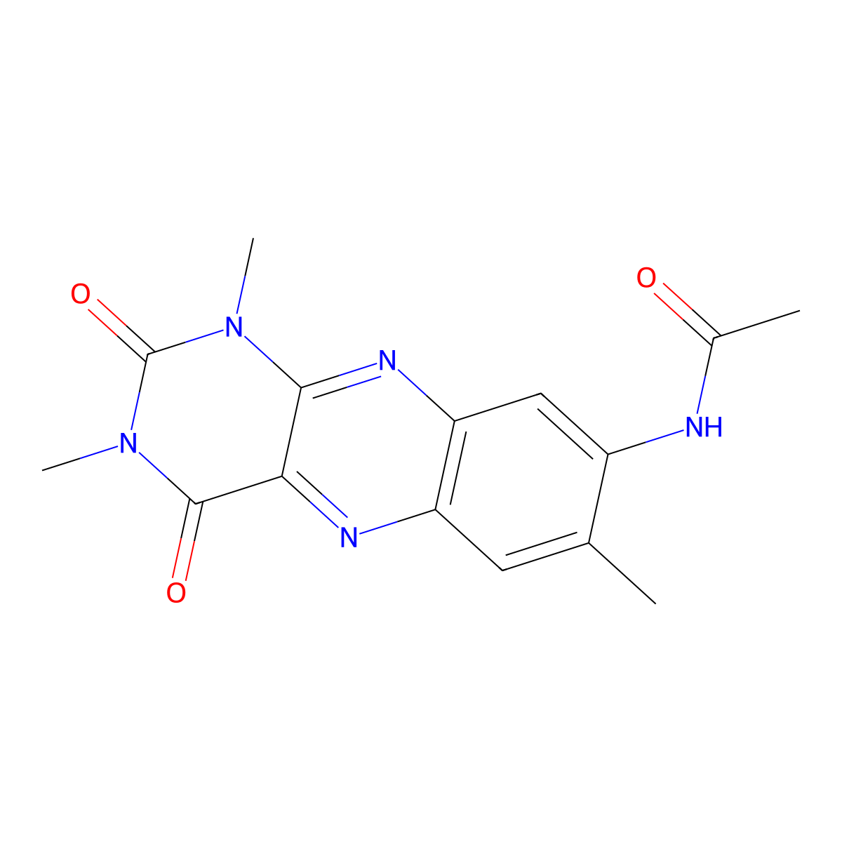 N-(1,2,3,4-Tetrahydro-1,3,7-trimethyl-2,4-dioxobenzo[g]pteridin-8-yl)acetamide molecular structure, CAS 499997-73-8