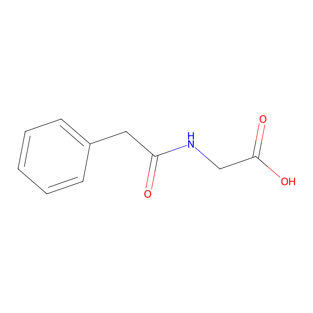 Phenylacetylglycine molecular structure, CAS 500-98-1