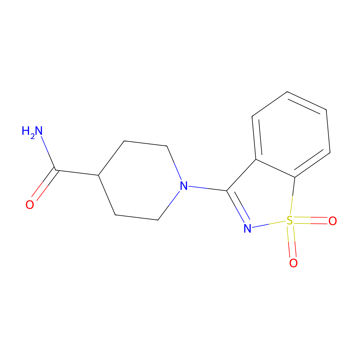 1-(1,1-Dioxido-1,2-benzothiazol-3-yl)piperidine-4-carboxamide molecular structure, CAS 500001-20-7