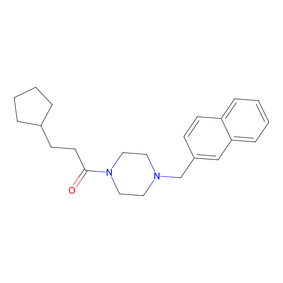 3-Cyclopentyl-1-[4-(naphthalen-2-ylmethyl)piperazin-1-yl]propan-1-one molecular structure, CAS 500001-50-3