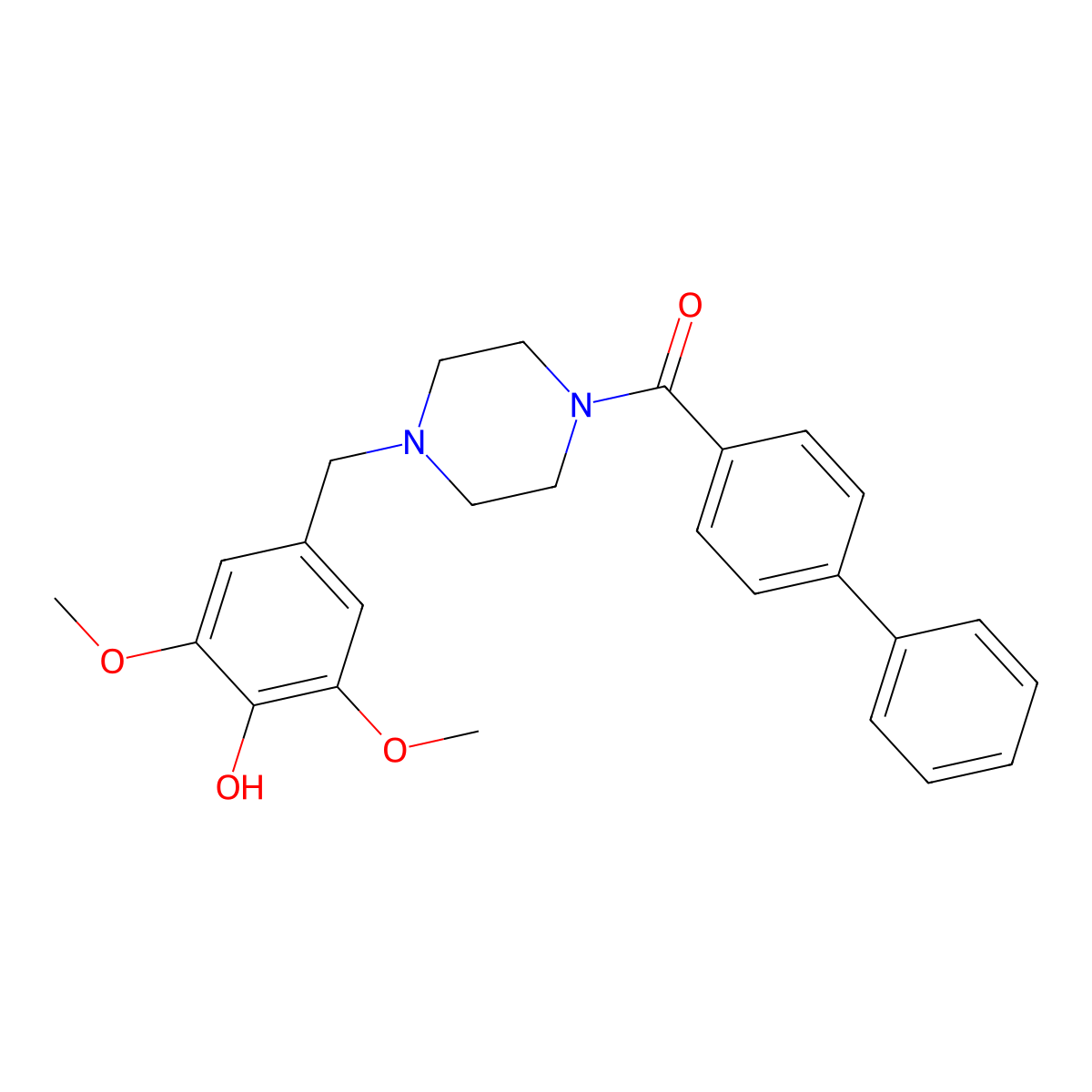 Biphenyl-4-yl[4-(4-hydroxy-3,5-dimethoxybenzyl)piperazin-1-yl]methanone molecular structure, CAS 500001-52-5