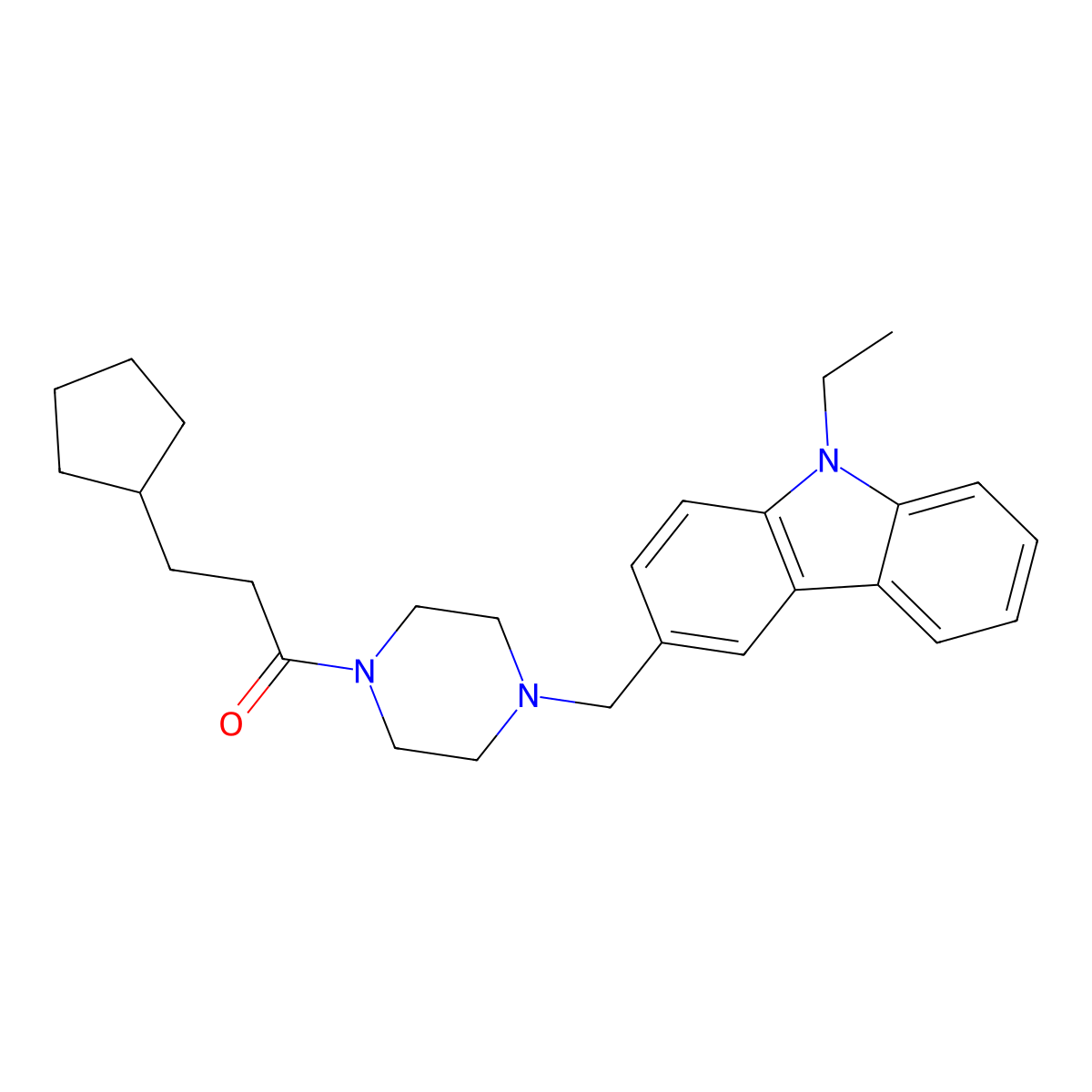 3-Cyclopentyl-1-[4-[(9-ethylcarbazol-3-yl)methyl]piperazin-1-yl]propan-1-one molecular structure, CAS 500001-71-8