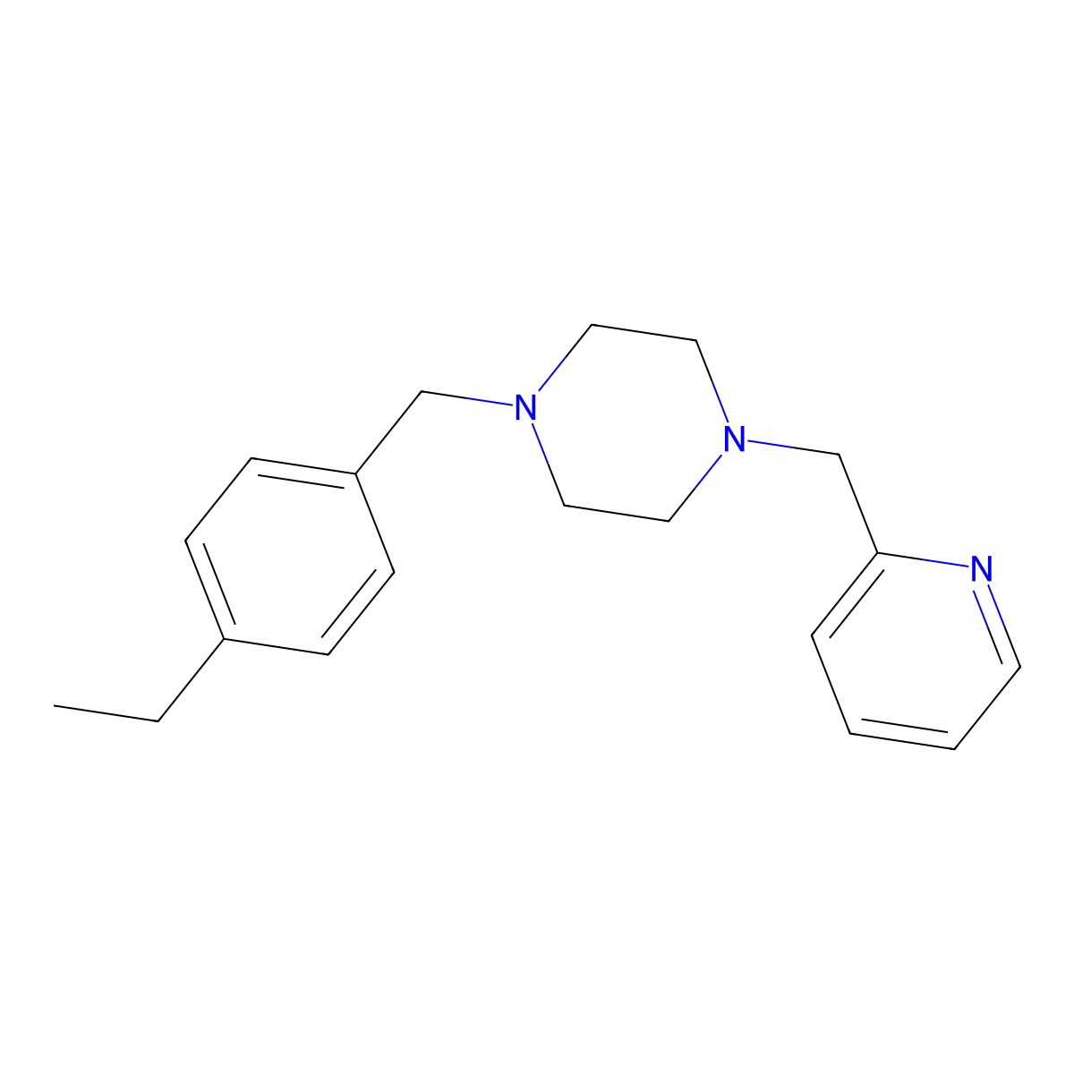 1-(4-Ethylbenzyl)-4-(pyridin-2-ylmethyl)piperazine molecular structure, CAS 500001-80-9