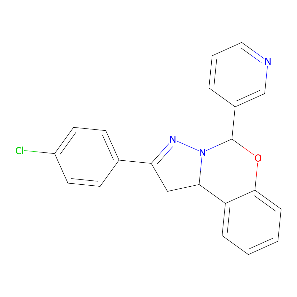 2-(4-Chlorophenyl)-5-(pyridin-3-yl)-1,10b-dihydropyrazolo[1,5-c][1,3]benzoxazine molecular structure, CAS 500002-01-7