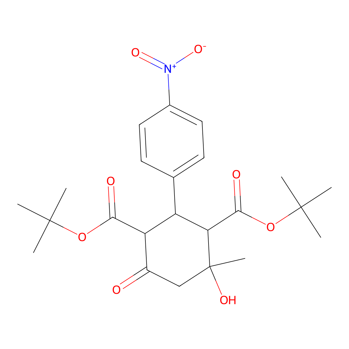Ditert-butyl 4-hydroxy-4-methyl-2-(4-nitrophenyl)-6-oxocyclohexane-1,3-dicarboxylate molecular structure, CAS 500002-64-2