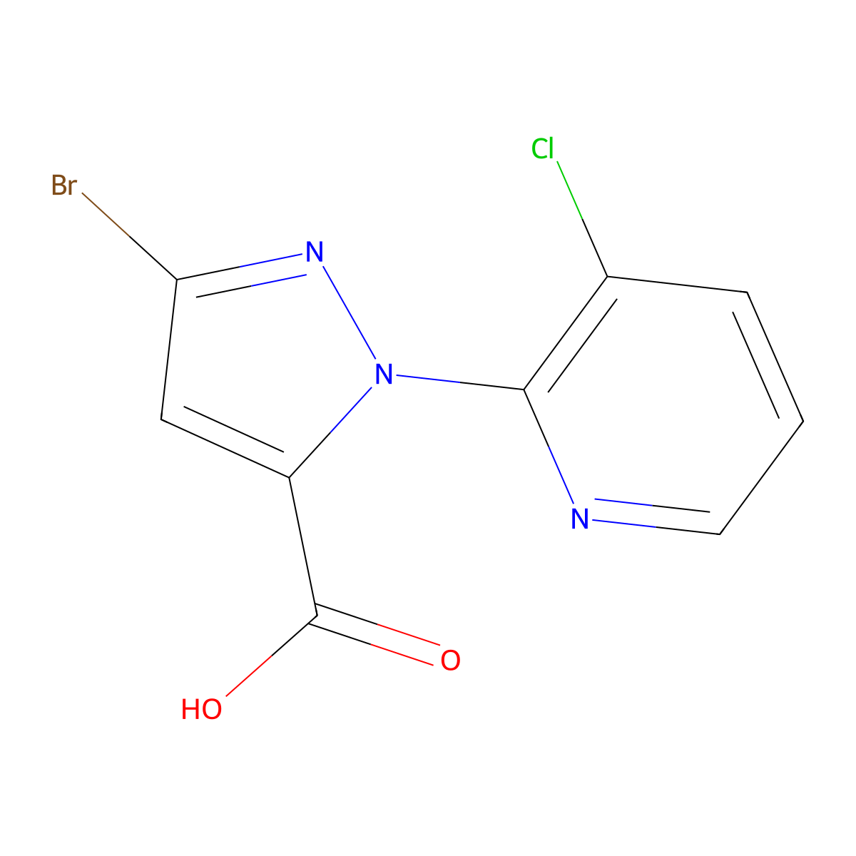 3-Bromo-1-(3-chloropyridin-2-yl)-1H-pyrazole-5-carboxylic acid molecular structure, CAS 500011-86-9