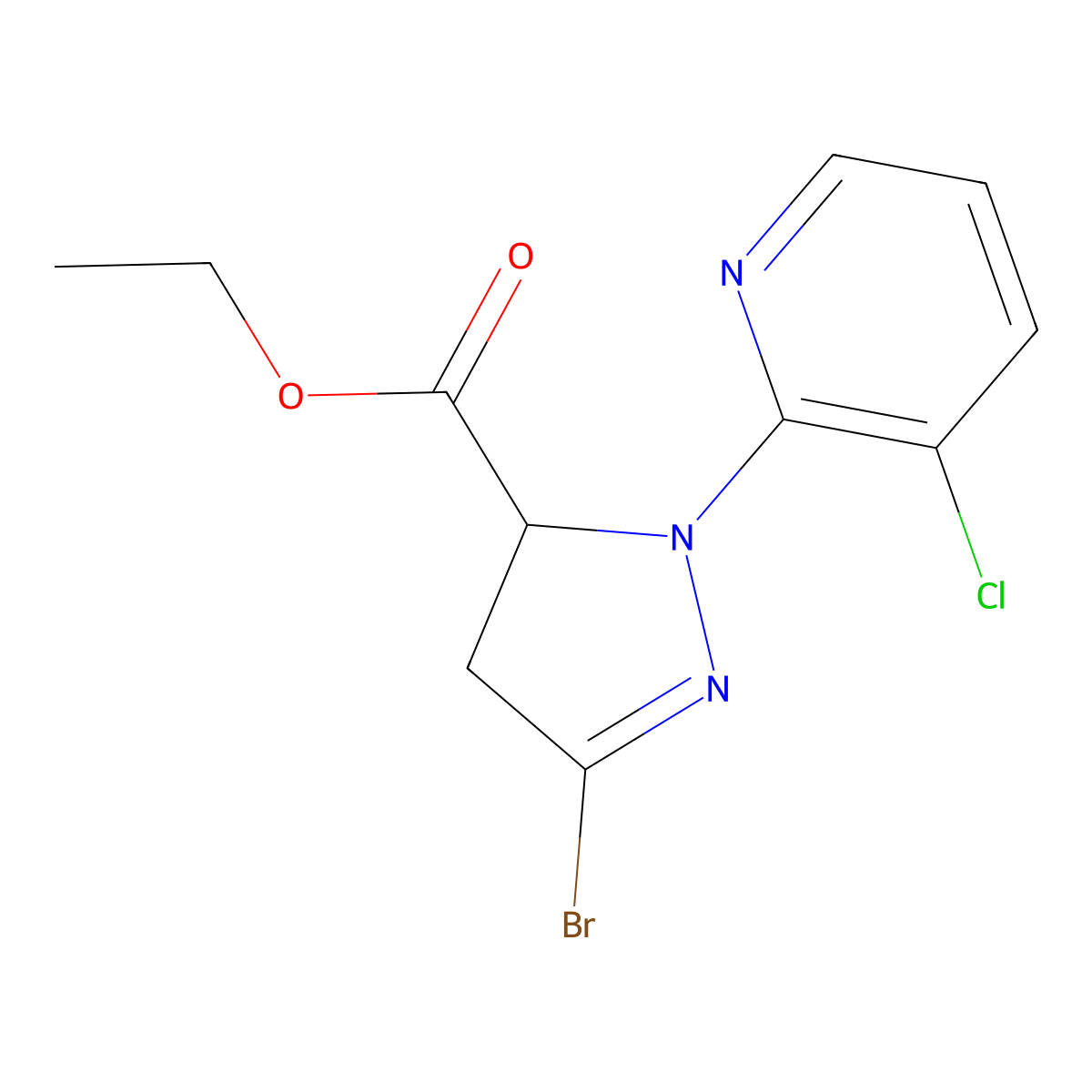 1H-Pyrazole-5-carboxylic acid, 3-bromo-1-(3-chloro-2-pyridinyl)-4,5-dihydro-, ethyl ester molecular structure, CAS 500011-91-6