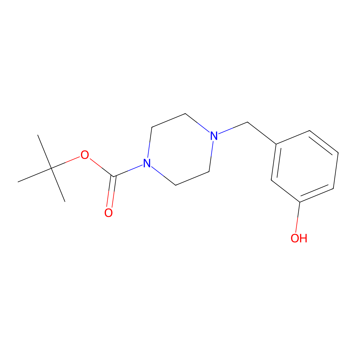 Tert-butyl 4-(3-hydroxybenzyl)piperazine-1-carboxylate molecular structure, CAS 500013-36-5