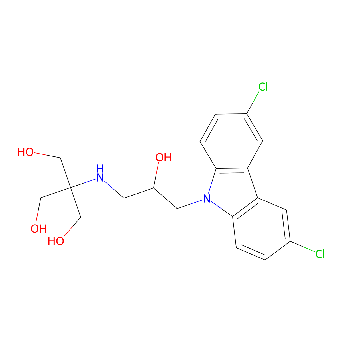2-((3-(3,6-dichloro-9H-carbazol-9-yl)-2-hydroxypropyl)amino)-2-(hydroxymethyl)propane-1,3-diol molecular structure, CAS 500015-20-3