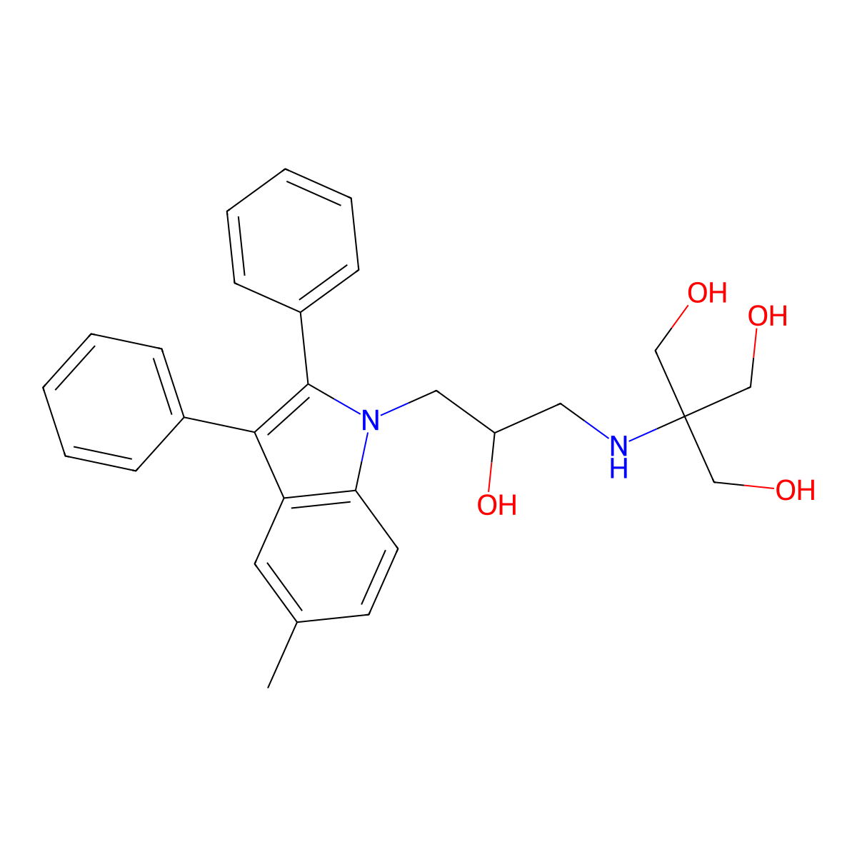 2-((2-hydroxy-3-(5-methyl-2,3-diphenyl-1H-indol-1-yl)propyl)amino)-2-(hydroxymethyl)propane-1,3-diol molecular structure, CAS 500015-22-5