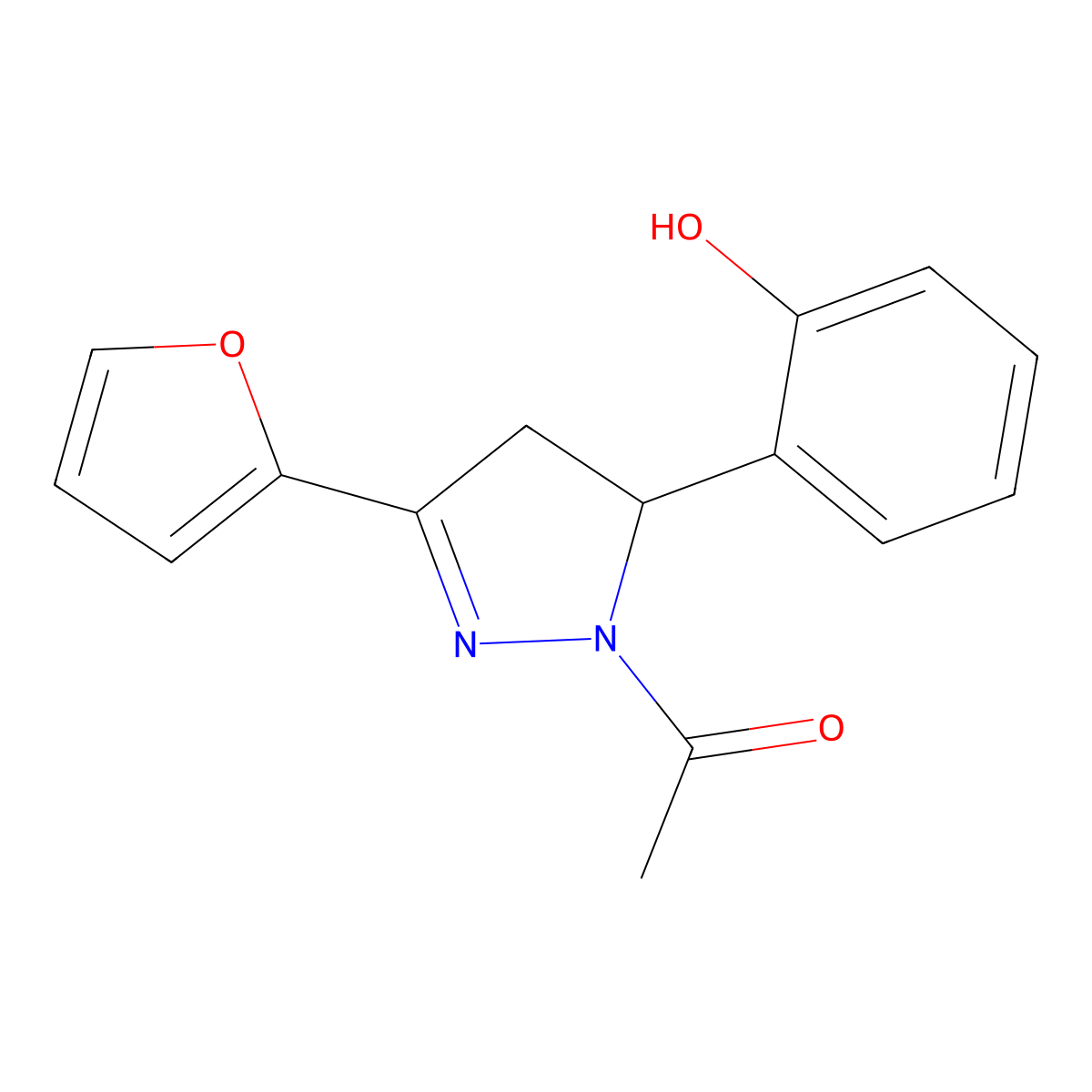1-(3-(furan-2-yl)-5-(2-hydroxyphenyl)-4,5-dihydro-1H-pyrazol-1-yl)ethanone molecular structure, CAS 500015-35-0
